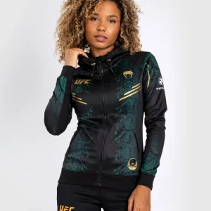 Sweat à capuche pour Femmes UFC Adrenaline by Venum Authentic Fight Night - Emerald Edition - Vert/Noir/Or